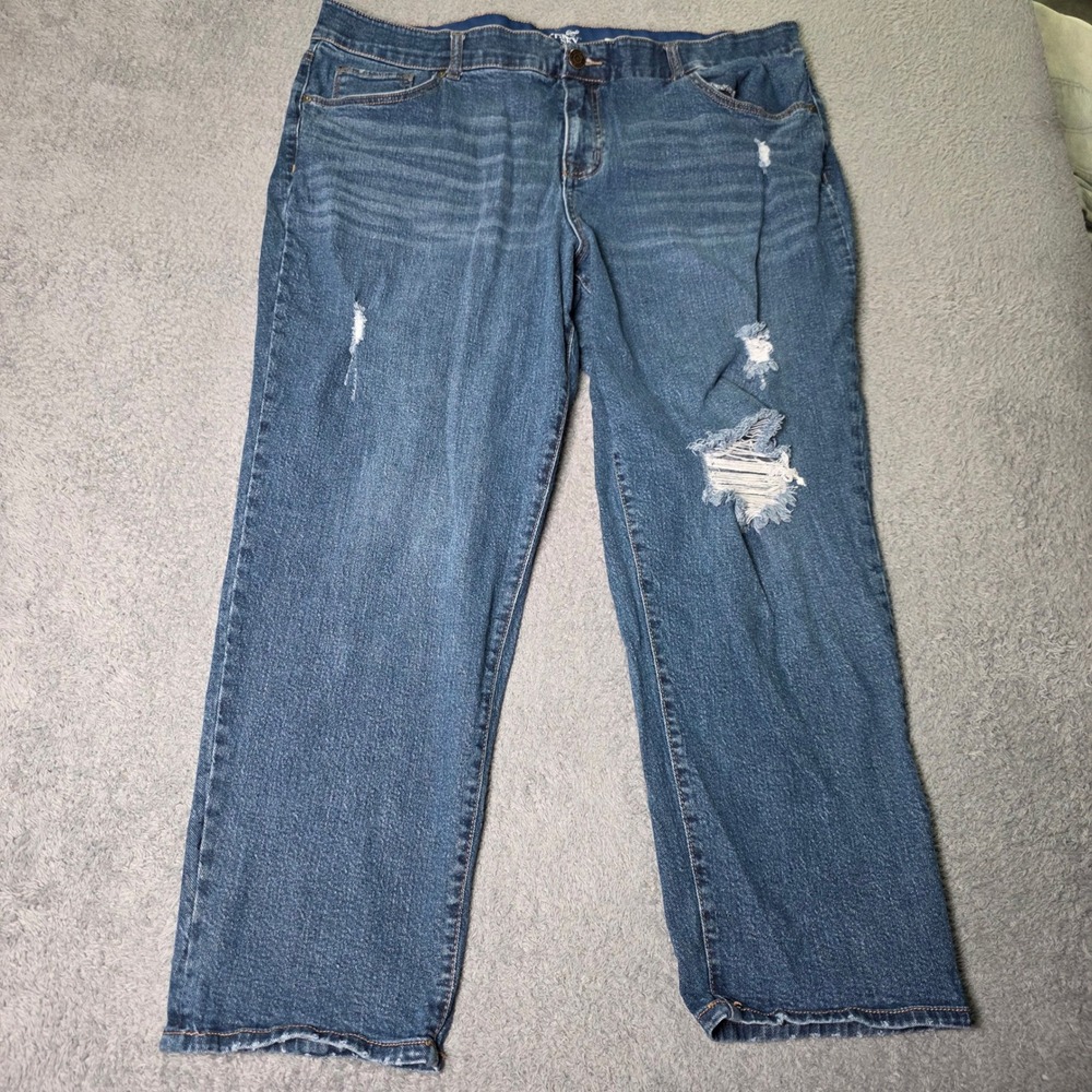 Terra & Sky Womens 18W Boyfriend Jeans Blue Distressed Relaxed Fit Straight Leg